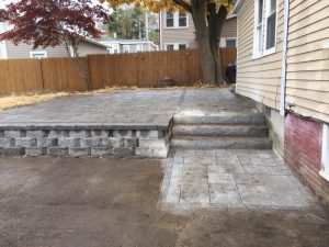 Block Retaining Wall and Granite Steps